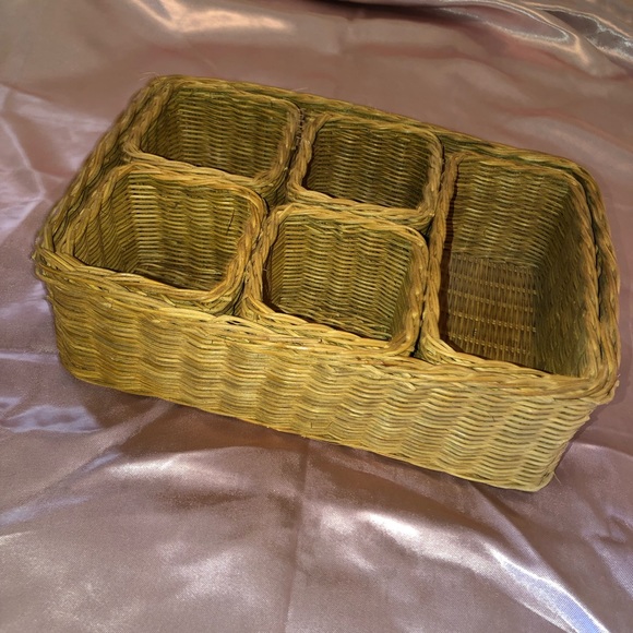 Vintage woven wicker organizer basket